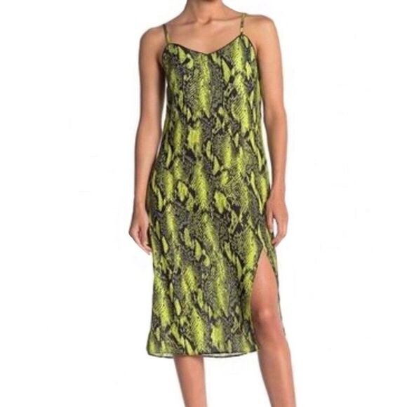 Sans Souci Snake Print Dress V-Neck Sleeveless Knee Length Medium Neon Green NWT - Picture 1 of 5